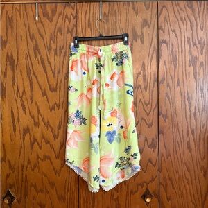 Anthropologie Eloise Goldfish Print Lounge Pants Pom Pom Trim Rayon Boho S